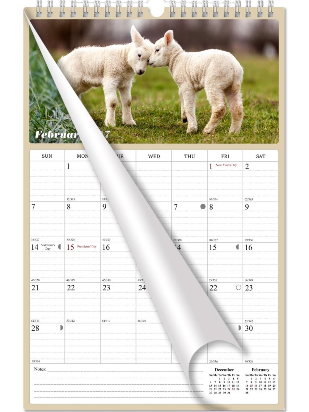 2027 Wall Calendar Spiral-bound Twin - 12 Months Planner 8.5 x 11 (Baby Animals)